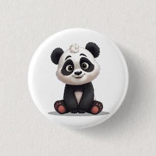 Sittande Panda Björn Tecknad Illustration Konstver Knapp