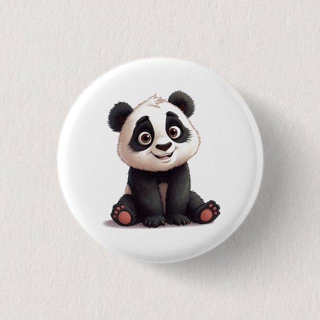 Sittande Panda Björn Tecknad Illustration Konstver Knapp (Framsida)