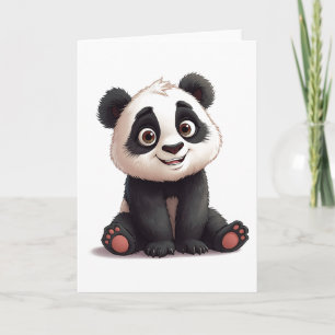 Sittande Panda Björn Tecknad Illustration Konstver Kort