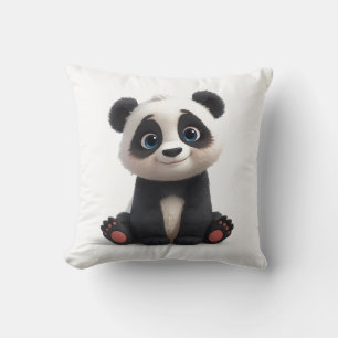 Sittande Panda Björn Tecknad Illustration Konstver Kudde
