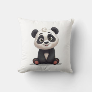 Sittande Panda Björn Tecknad Illustration Konstver Kudde
