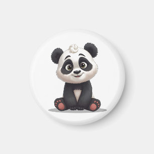 Sittande Panda Björn Tecknad Illustration Konstver Magnet