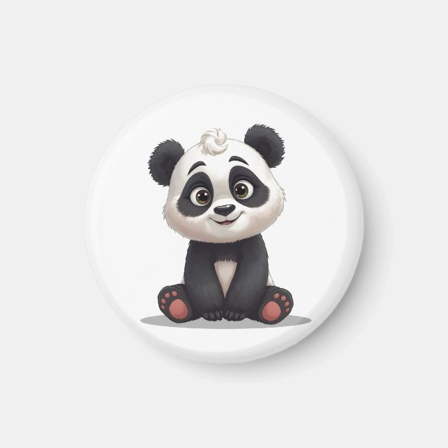 Sittande Panda Björn Tecknad Illustration Konstver Magnet (Framsidan)