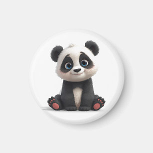 Sittande Panda Björn Tecknad Illustration Konstver Magnet