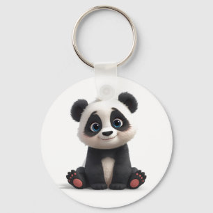 Sittande Panda Björn Tecknad Illustration Konstver Nyckelring