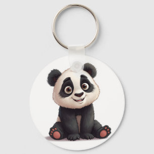 Sittande Panda Björn Tecknad Illustration Konstver Nyckelring