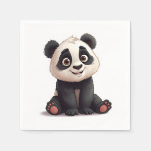 Sittande Panda Björn Tecknad Illustration Konstver Pappersservett