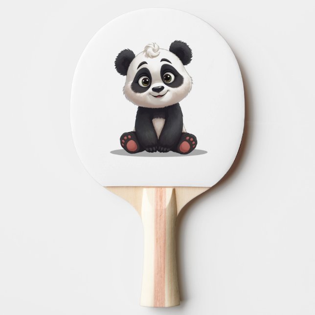 Sittande Panda Björn Tecknad Illustration Konstver Pingisracket (Framsidan)
