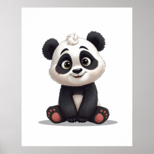 Sittande Panda Björn Tecknad Illustration Konstver Poster