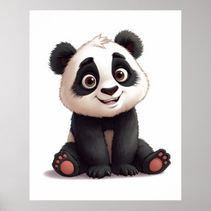 Sittande Panda Björn Tecknad Illustration Konstver Poster