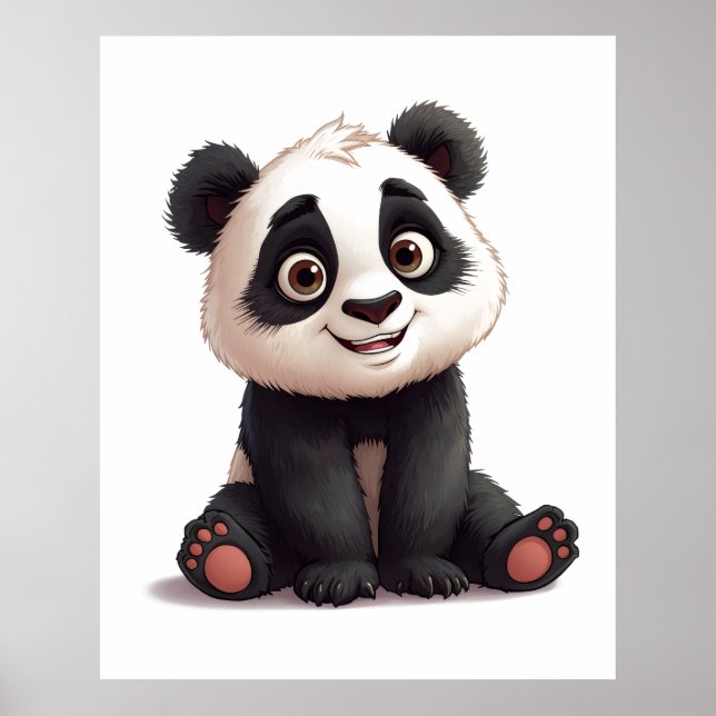 Sittande Panda Björn Tecknad Illustration Konstver Poster (Framsidan)