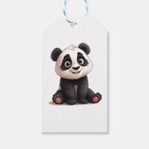 Sittande Panda Björn Tecknad Illustration Konstver Presentetikett