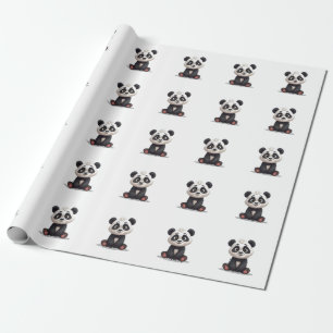 Sittande Panda Björn Tecknad Illustration Konstver Presentpapper