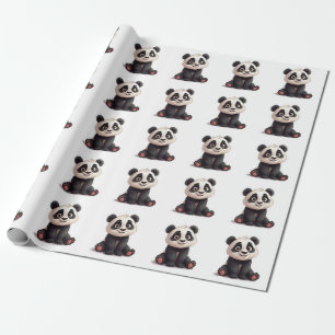 Sittande Panda Björn Tecknad Illustration Konstver Presentpapper