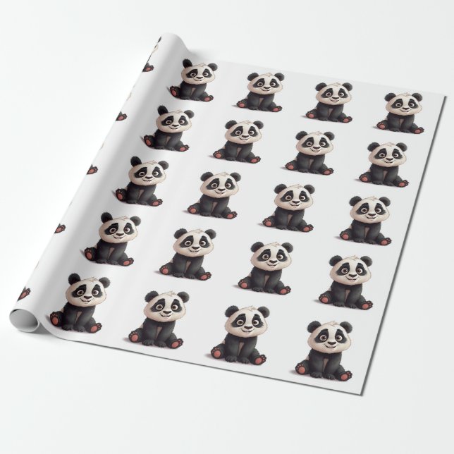 Sittande Panda Björn Tecknad Illustration Konstver Presentpapper (Utrullad)