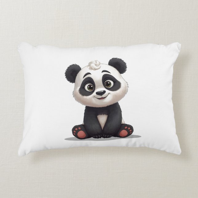 Sittande Panda Björn Tecknad Illustration Konstver Prydnadskudde (Framsidan)