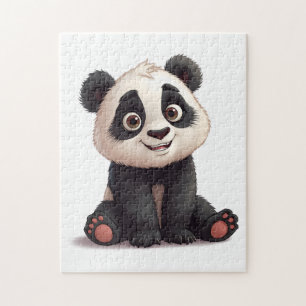 Sittande Panda Björn Tecknad Illustration Konstver Pussel