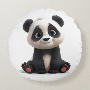 Sittande Panda Björn Tecknad Illustration Konstver Rund Kudde