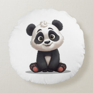 Sittande Panda Björn Tecknad Illustration Konstver Rund Kudde