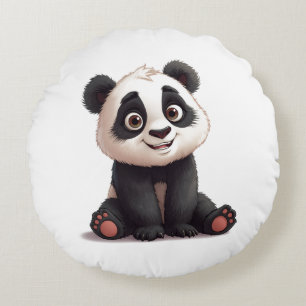 Sittande Panda Björn Tecknad Illustration Konstver Rund Kudde