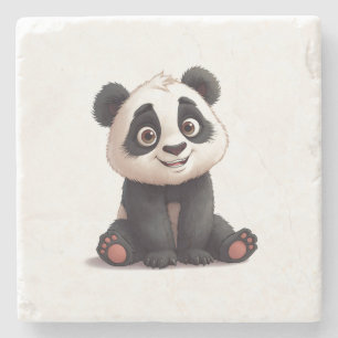 Sittande Panda Björn Tecknad Illustration Konstver Stenunderlägg
