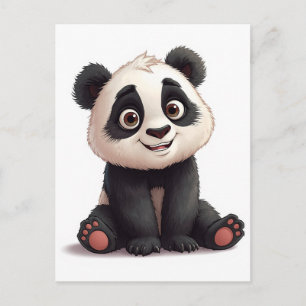 Sittande Panda Björn Tecknad Illustration Konstver Vykort