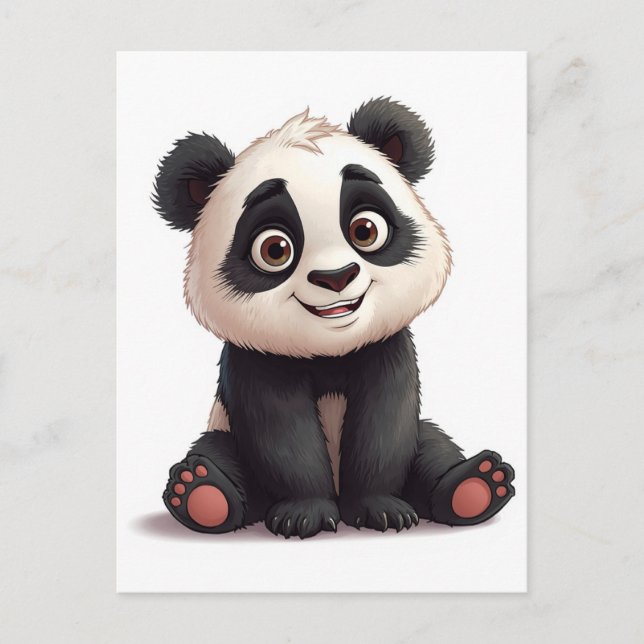 Sittande Panda Björn Tecknad Illustration Konstver Vykort (Framsida)