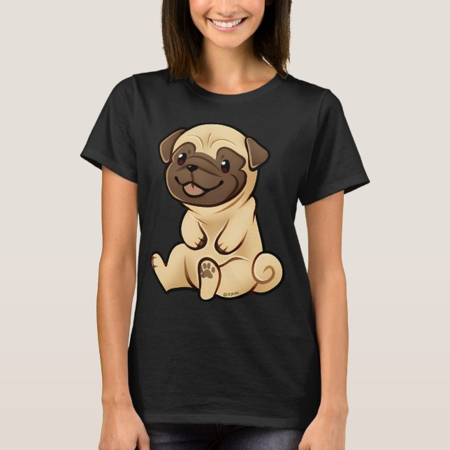 Sittande Pug T Shirt (Framsida)