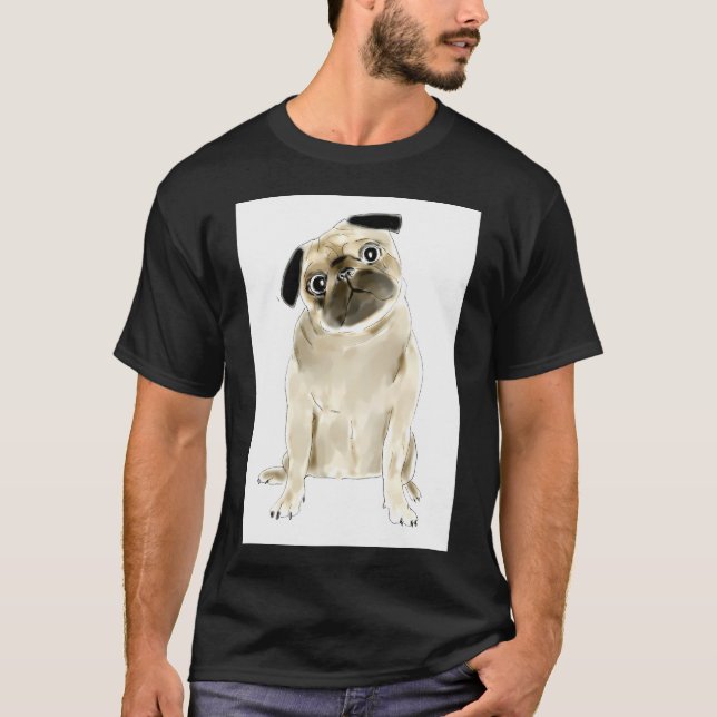 Sittande snygg Pug Hund T Shirt (Framsida)