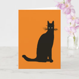 Sittande svart katt i elegant posering siluett kort