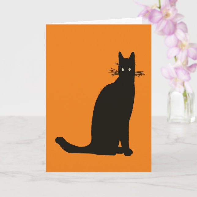 Sittande svart katt i elegant posering siluett kort (Orkide)