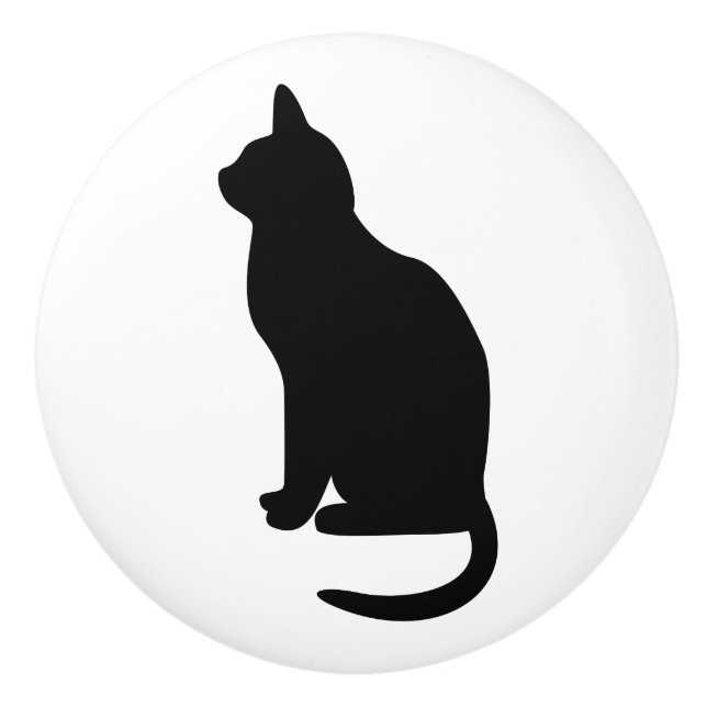 Sittande svart katt vänd åt vänster knopp (Framsidan)