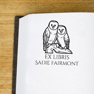 Sittande Ugglor Ex Libris Bok Stämpel