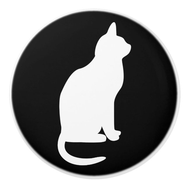 Sittande vit katt vänd åt höger knopp (Framsidan)