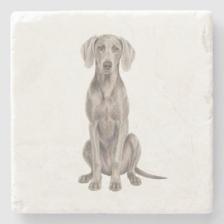 Sittande Weimaraner Naturstensbricka Stenunderlägg