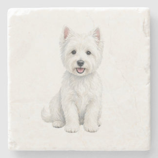 Sittande West Highland White Terrier natursten Stenunderlägg