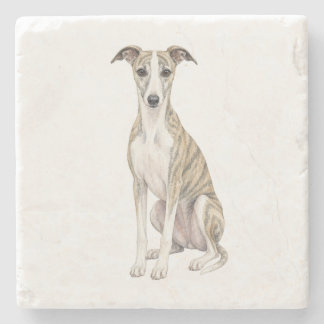 Sittande Whippet Naturstensunderlägg Stenunderlägg