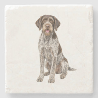 Sittande Wirehaired Pointing Griffon Natursten Stenunderlägg