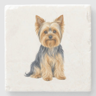 Sittande Yorkshire Terrier Naturstensunderlägg Stenunderlägg