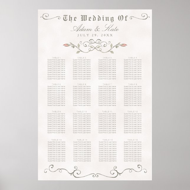 SITTCHART 121-160 | Elegant Beauty Bröllop Poster (Framsidan)