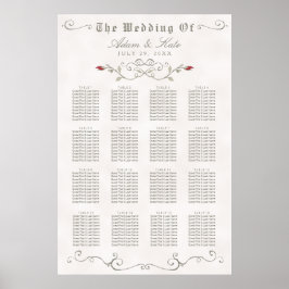 SITTCHART 121-160 | ELEGANT RÖD ROS BRÖLLOP POSTER