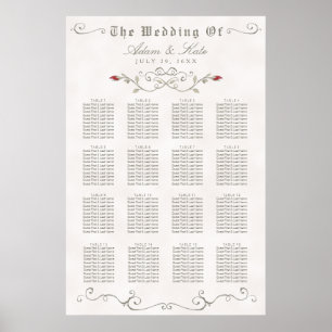 SITTCHART 121-160   ELEGANT RÖD ROS BRÖLLOP POSTER