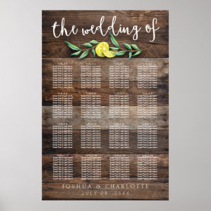SITTCHART 121-160   Rustic Wood Lemon Bröllop Poster