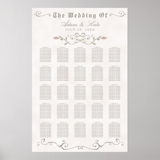 SITTCHART 201-250 | Elegant Beauty Bröllop Poster (Framsidan)