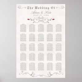 SITTCHART 201-250 | ELEGANT RÖD ROS BRÖLLOP POSTER