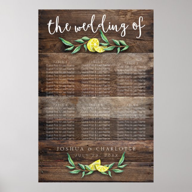 SITTCHART 31-60 | Rustic Wood Lemon Bröllop Poster (Framsidan)