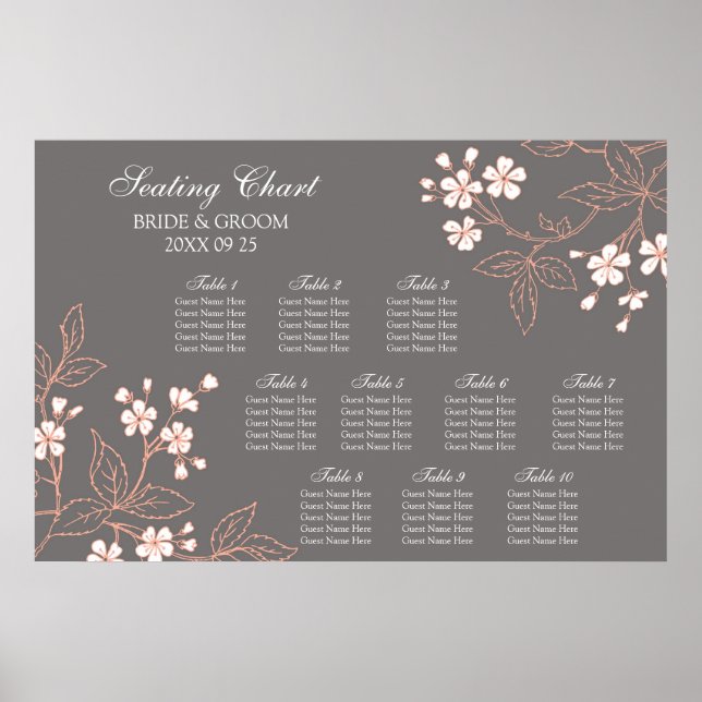 Sittdiagram 10 Bord Grått korall Blommigt Poster (Framsidan)