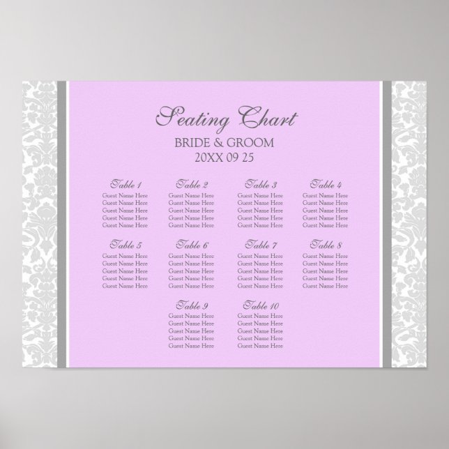 Sittdiagram 10 Bord Lilac Grått Damask Poster (Framsidan)