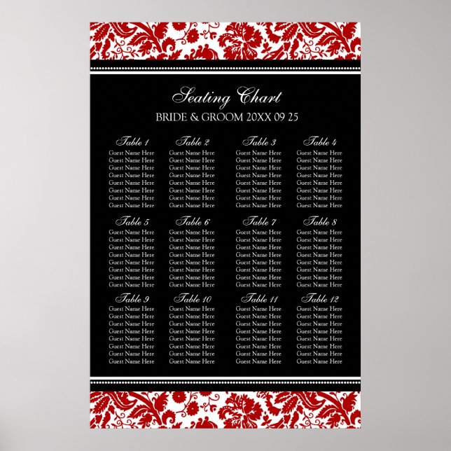 Sittdiagram 12 Bord 96 Guest Red Black Damask Poster (Framsidan)