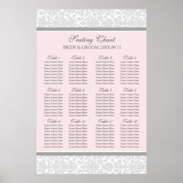 Sittdiagram 12 Bord 96 Guests Rosa Grått Damask Poster